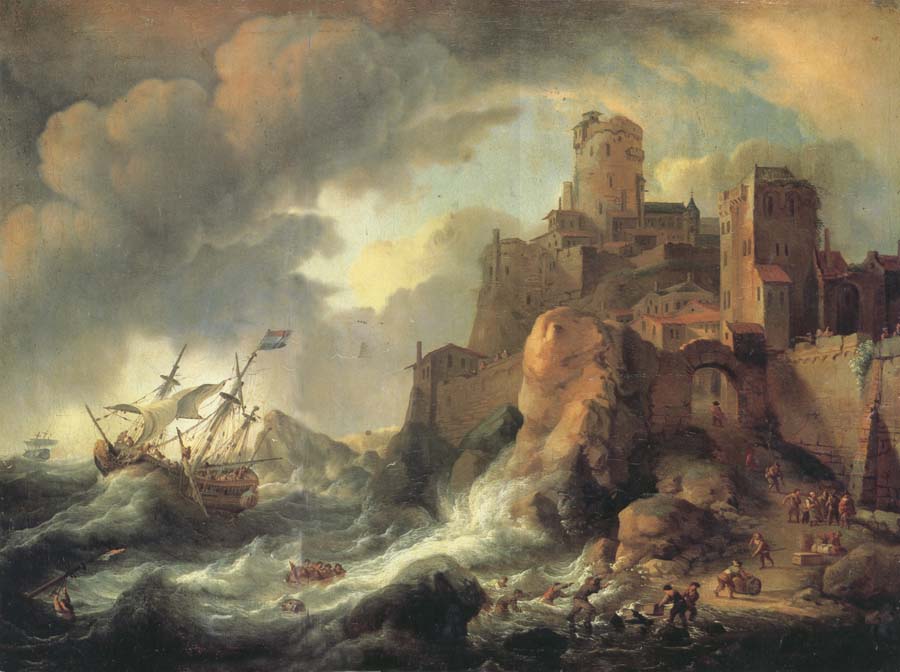 BACKHUYSEN, Ludolf Shipwreck by the Coastal Cliffs